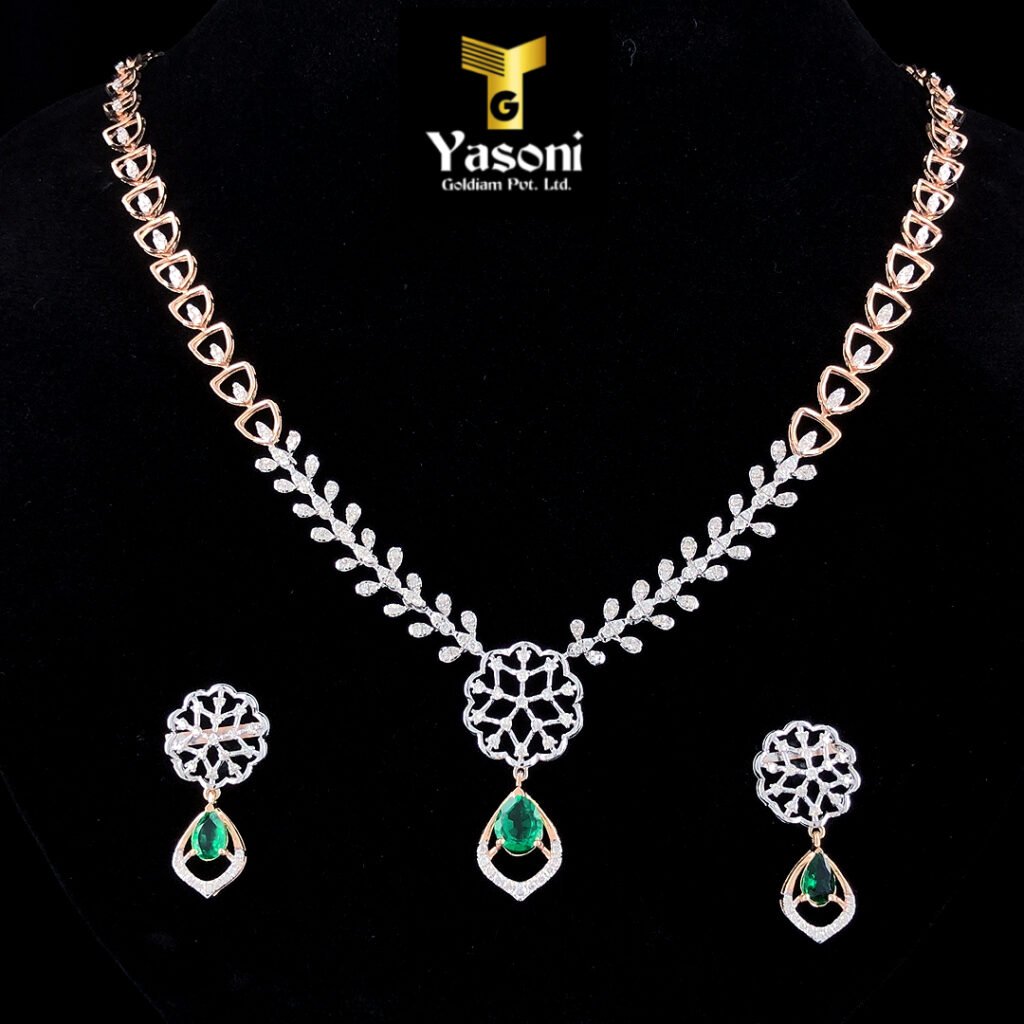 Flora Green Stone & Diamond Set