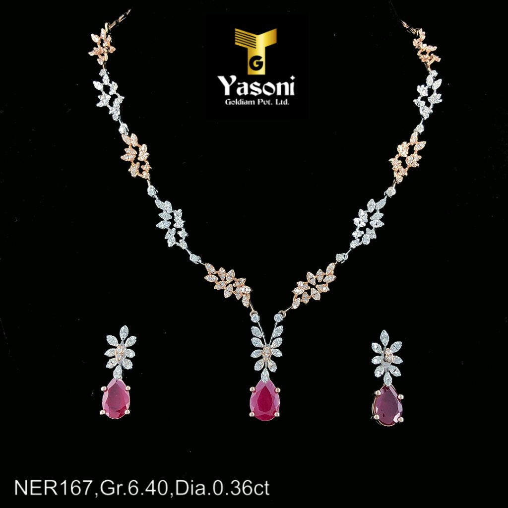 Modern Red Stone & Diamond Necklace