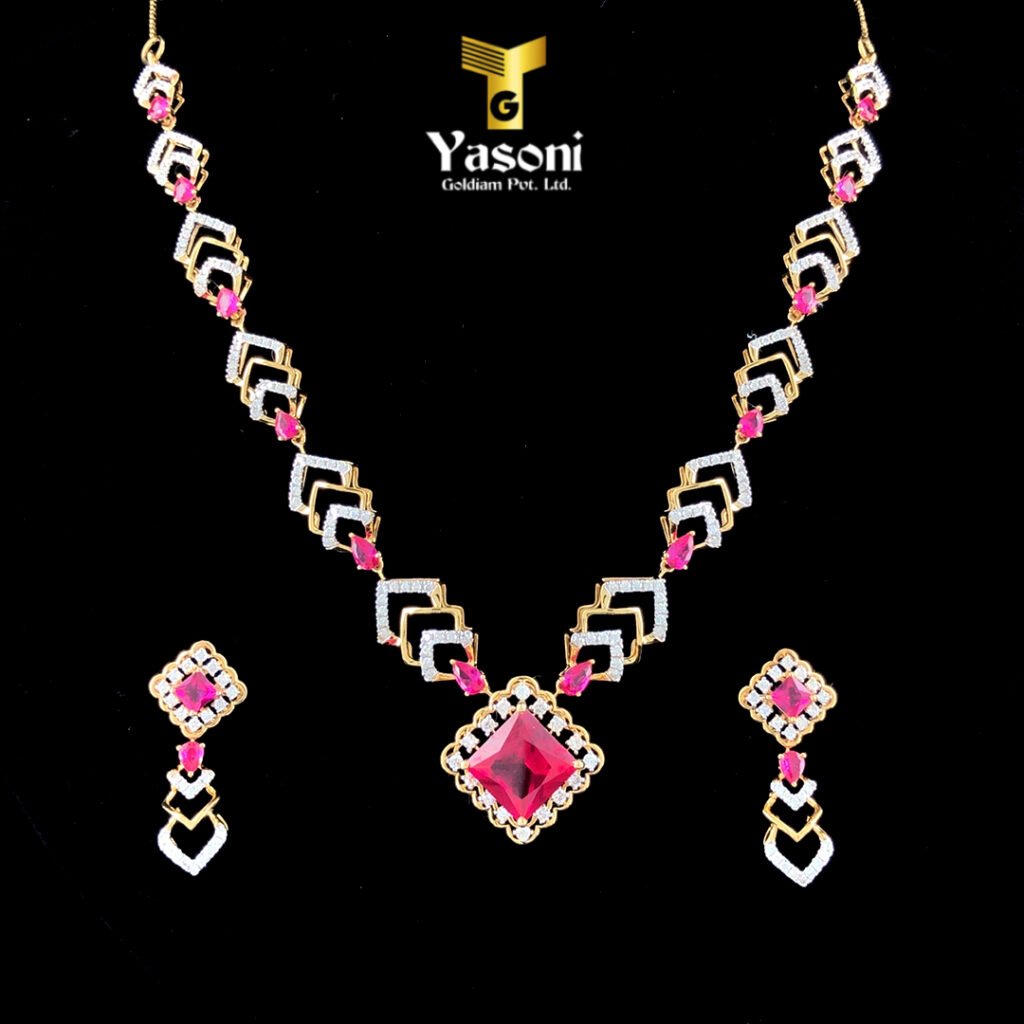 ELEGANT PINK STONE & DIAMOND SET