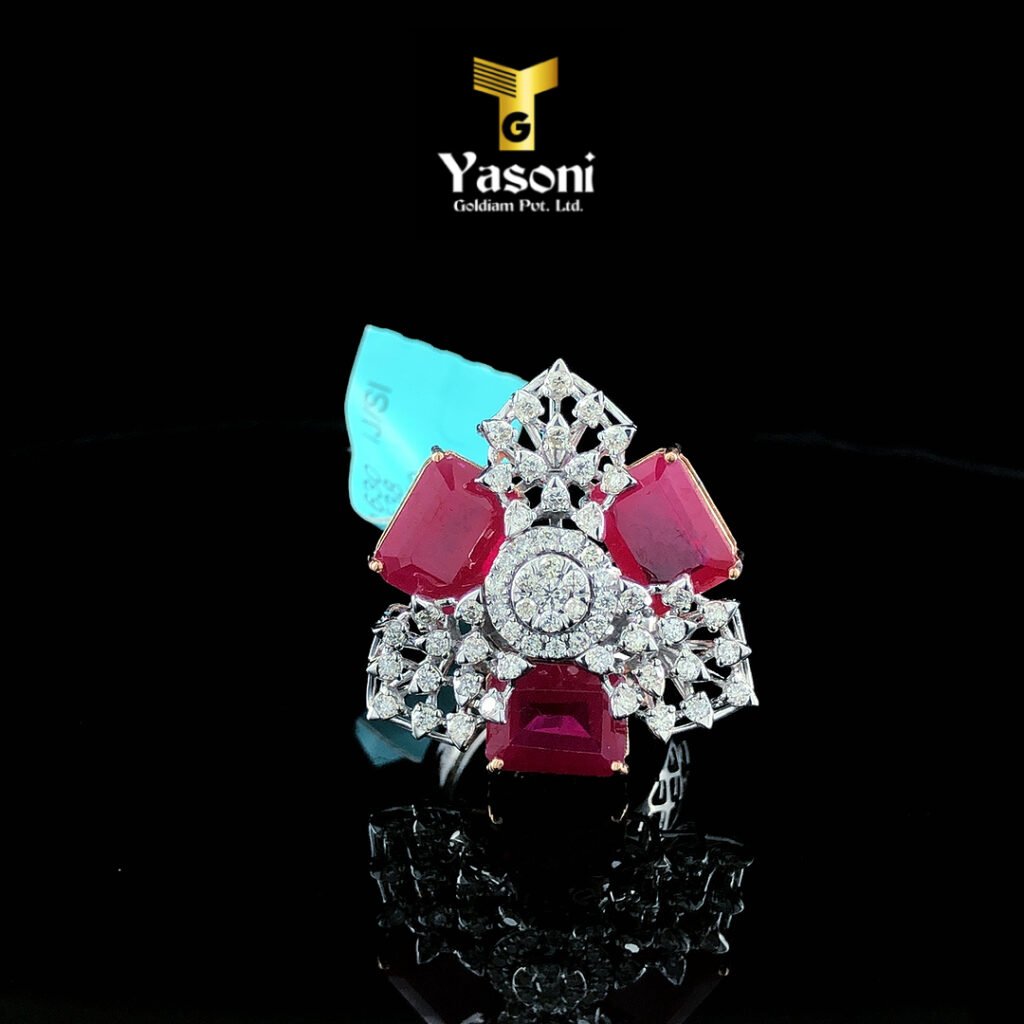 Red Stone & Diamond Ring